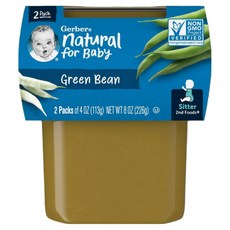 거버 Gerber 2단계 퓨레 아기 간식 컵 이유식, 그린 빈(Green Beans), 113g, 8개