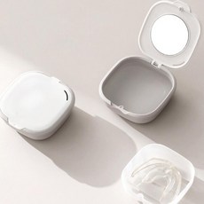 위생적이고 간편한 교정기 틀니 마우스피스 휴대용 보관함 케이스, 화이트+그레이