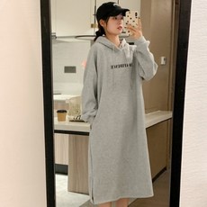 디한스 임산부 기모 롱 후드원피스