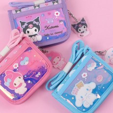 산리오 홀로그램 키링 2단 목걸이지갑 1p 캐릭터 마이멜로디 쿠로미 시나모롤 카드지갑 초등학생 어린이 동전지갑 유아 아동 입학 선물