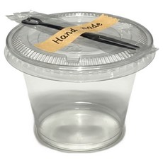 키친코디 일회용 컵과일용기 9oz + 평뚜껑 92파이 + 개별포장 포크 + 스티커 세트, 1세트, 100개