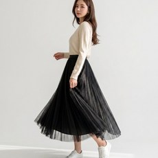 Shopflix 여성용 스텔라 밴딩 A라인 샤 스커트 롱스커트 빅사이즈