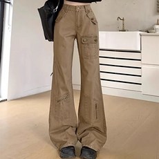 SAHINER 가을 여성 하이웨이스트 카고 부츠컷 와이드 팬츠 LWANZ62
