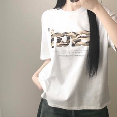 아치 밀리터리 영문 레터링 프린팅 루즈핏 카모레터링 반팔 티셔츠