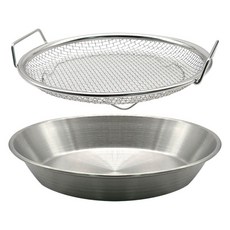 헬로제인 스텐 핸들형 낮은 원형 채반+전용 트레이 세트, 1개