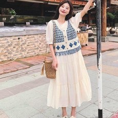 휠렉스 여성 브이넥 셔링 데일리 반팔 롱 원피스 JT367