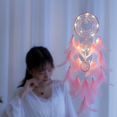 라이트캐처 드림캐처 LED 감성조명 무드등 펜던트 세트 캠핑 차박 선물용, 핑크