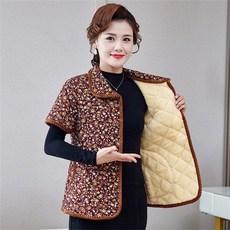 TKX 중년여성 꽃무늬 프린팅 반팔 베스트 코튼 기모안감 포근한 할머니겨울옷