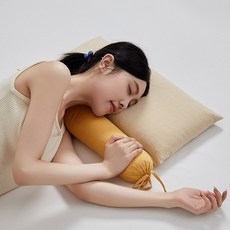 HEYBED 면 100% 스트라이프 메밀 원통형 사각 콤비 목베개, 1개, 노란색