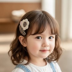 핸드메이드 꽃 체크 유아 똑딱핀 2p 세트 여아 헤어 액세서리 단풍 가을 헤어핀