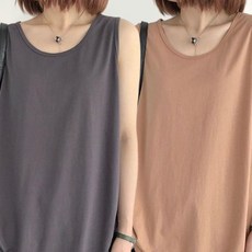 오스틱니 85kg까지 빅사이즈 1+1 여성 면100% 민소매 비대칭 패치워크 티셔츠 여름 편한 박스 루즈핏 날씬해보이는 나시 티 디자인 심플 기본티 이너 소프트 시원한 티