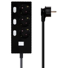 파워존 웨이브 고용량 개별스위치 멀티탭 과부하차단 3구 멀티콘센트 전기코드 50cm 1.5m 3m 5m 7m, 1개, 블랙
