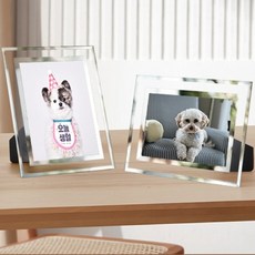 크리스탈 라인 유리액자 스탠드 가족 결혼 애기 사진 액자, 2개, 실버