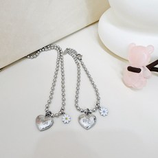 미아방지각인 쁘띠앙시리즈 하트목걸이 미니팬던트 데이지팬던트 탄생석목걸이 썸블링, 1개, 일자체인 팔찌/발찌 겸용 12cm+3cm