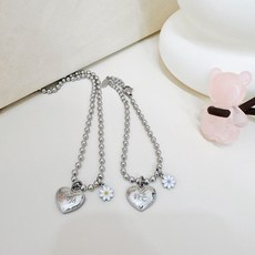 미아방지각인 쁘띠앙시리즈 하트목걸이 미니팬던트 데이지팬던트 탄생석목걸이 썸블링, 1개, 볼체인 2.4mm 성인팔찌 16cm+3.5~4cm