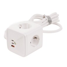 지클릭커 4구 3포트 C타입 PD충전 접지 컬러 4000W 고용량 콘센트 큐브 멀티탭, 1개, 화이트, 1.5m