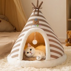 즈이리빙 니트 보온 고양이 숨숨집 텐트 강아지 집, 1개, 브라운