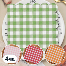 오릴리 파티 접대용 엣지컷 깅엄 체크 컬러 냅킨, 4세트, 20개입, 오렌지 S 25cm (3겹)