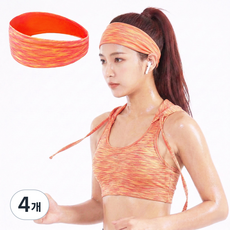 루텐픽 넓고흡수빠른 스포츠 헤어밴드 운동 러닝 헬스 남성 여성 공용 머리밴드 넓은 머리띠, 4개, 대쉬네온오렌지