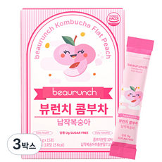 NEW 디자인 뷰런치 콤부차 납작복숭아맛 / 당류 제로 / 15kcal / 제로탄산 / 다이어트 / 유산균, 3박스, 15개입, 5g