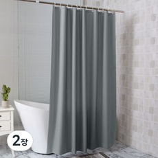 PEVA 욕실 샤워커튼 무지그레이(커튼고리포함) 180X180cm 욕조 가림막 비닐 방수 커텐, 그레이, 2장