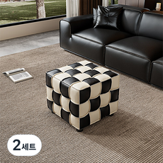 HAYIYA 진짜 가죽 사각 미니 스툴 원목 프레임 보조휠 생활발수 거실/침실용 발받침대 풋스툴 쇼파 풋 스툴, 컬러 블렌딩 둥근 다리, 2세트