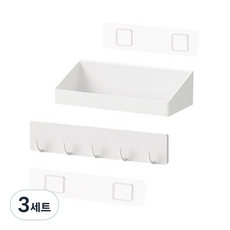 주방 수납 세트 드릴링 없이 간편하게 부착 가능한 접착식 설치 벽걸이형 후크 욕실 및 주방용 다용도 수납 선반 세척이 용이한 분리형 트레이 향신료 및 주방 용품 수납에 이, 3세트, White