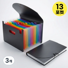 데이모노 프로 아코디언 도큐먼트 파일, 커버형, 13포켓, 블랙+무지개, 3개