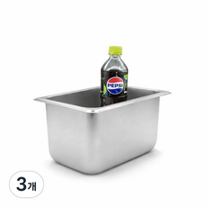 304 NSF식품 승인 사각 견고한 업소용 냉장고 반찬 스텐 밧드 바트, 1/4 (265x165mm) × 높이 15cm 몸체만, 3개