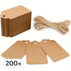 미룬토 무지 마끈 꼬리표 라벨 택 포장끈 메모 한세트, 200개, 크라프트