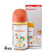 더블하트 모유실감 3세대 싱글팩(젖꼭지 M), 서커스베어 젖꼭지(M), 240ml, 4세트
