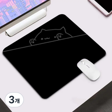 게이밍 고양이 캐릭터 마우스패드 방수코팅 400X450X2MM, 3개, 블랙