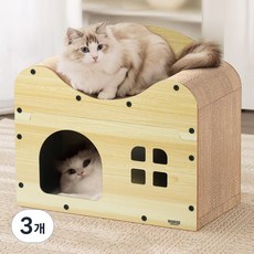 우아지오 2층8면 고양이 스크래쳐 숨숨집 하우스 연장확장가능, 3개, 원목색