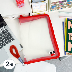 4color 캐릭터 A4파일 지퍼형 파우치 반투명 캐릭터 파일케이스 손목고리 손잡이형 문서수납 4컬러, 2개, 레드