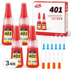 LJL 401 강력 순간 접착제 다용도 접착제 4개입 미세 노즐 6개 +드롭퍼 6개 + 카구치 니들캡 4개, 3세트