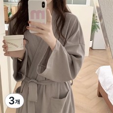 좋은 하루 속건 와플샤워가운 홈웨어로 남녀공용, 3개, 여성용 그레이