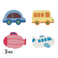 홀시스 부풀어오르는 자동차 목욕 스폰지, 3세트, 4개입, 파란색자동차/버스/비행기/비행선