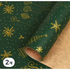 종이 롤 선물 포장지 크리스마스 10m, 2개, 별밤 카키색