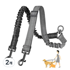 러브소이 탄성 강아지 2줄 리드줄 커플 스위블, 2개, 블랙그레이