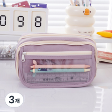 위즈플러스샵 투명포켓 대용량 필통 포카수납 펜파우치, 퍼플, 3개