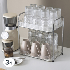 실버미어 물빠짐 그릇 접시 정리 식기건조대, 3개, 투명, 2단