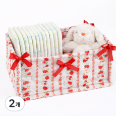 핫쏘잇 다용도 포근한 누빔 기저귀 바구니, 2개, 스트로베리