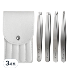 케어랩 핀셋 4종 세트 프리미엄 정밀 족집게, 3세트, 실버