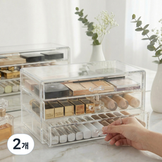 레인보우캣 3단 투명 아크릴 화장품 정리함 서랍형 적층 수납 보관함, 2개