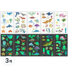 KC 해양생물 어린이 타투스티커 야광타투 문신 페이스페인팅 분장놀이 할로윈 크리스마스 물놀이 캠핑 어린이집 유치원 학교 놀이수업, A, 3개