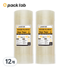 epacklab 투명 박스테이프 52mic 4.8cm x 40m 강력접착 포장테이프 이사 택배용, 12개