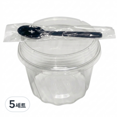 키친코디 일회용 빙수용기750 (600ml) 뚜껑포함 + 개별포장 빙수스푼(블랙), 5세트, 100개