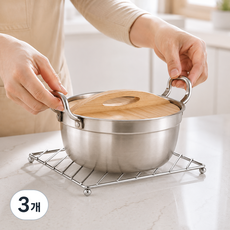 주방용 스텐 냄비 받침대 18x18cm 내열 단열 보호 패드, 3개, 18*18cm, 은색