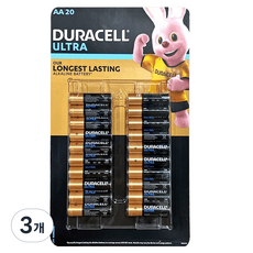 듀라셀 울트라 알카라인 AA건전지 보관박스팩, 20개입, 3개