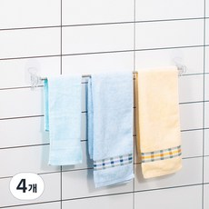 무타공 욕실 주방 슬리퍼/수건 수납봉 수건걸이, 투명, 4개
